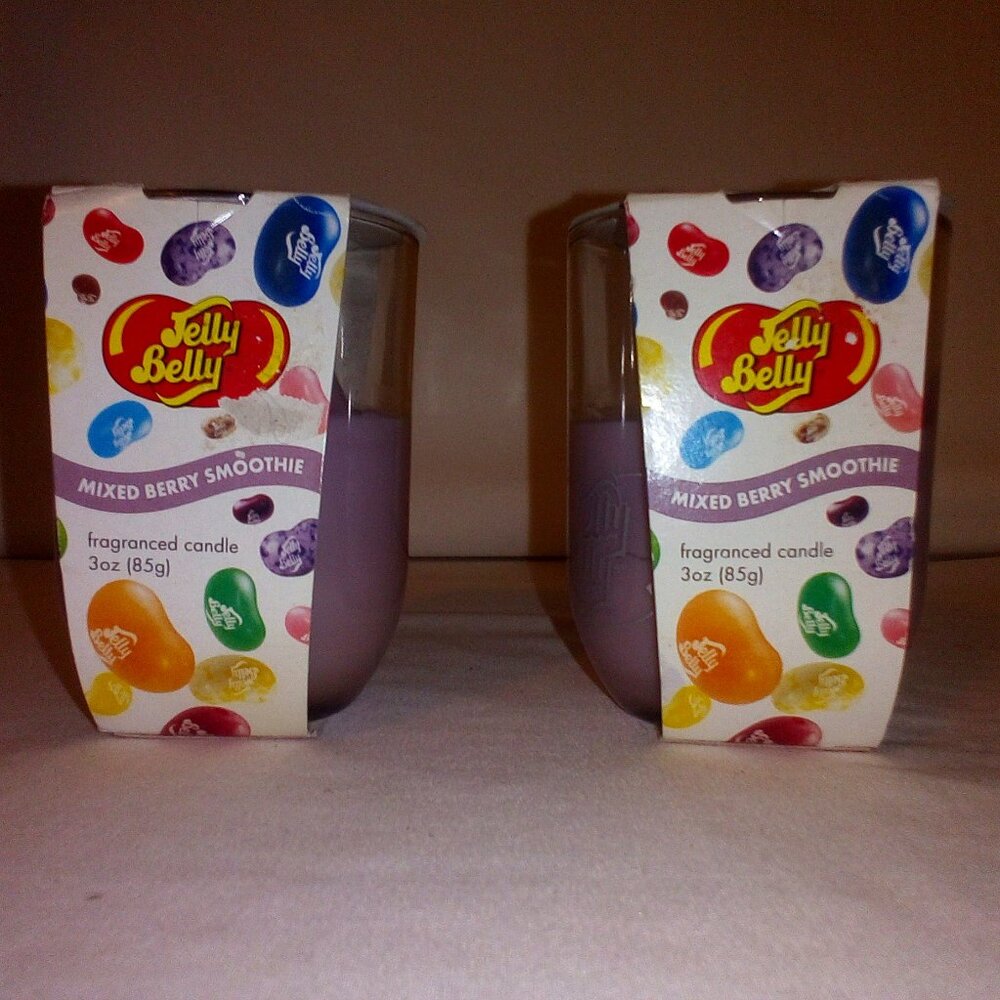 (2) Jelly Belly Fragranced Candles:  Glass. Mixed Berry Smothie.  New